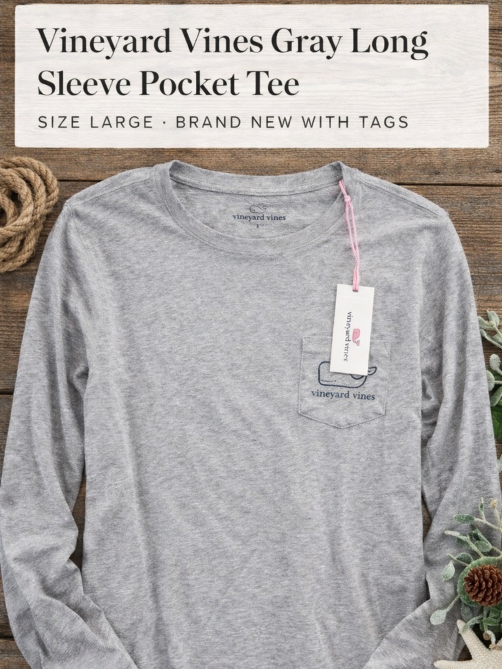 Vineyard Vines Gray Long Sleeve Pocket Tee L NWT Casual Preppy Whale Shirt